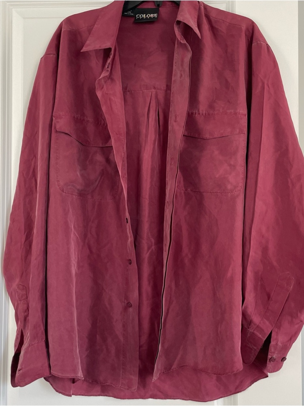 100% Silk Men's Vintage Button-Down Shirt in Wine
